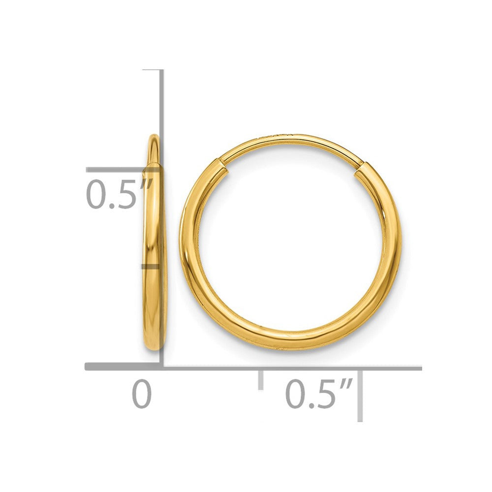 14k 1.2x14mm Polished Endless Tube Hoop Earrings