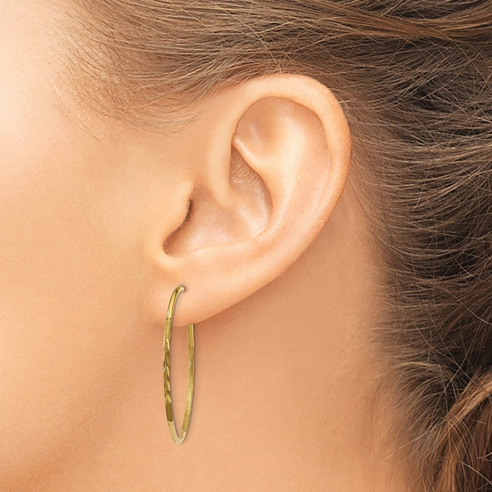 14k 1.2x30mm Satin Diamond-cut Endless Tube Hoop Earrings