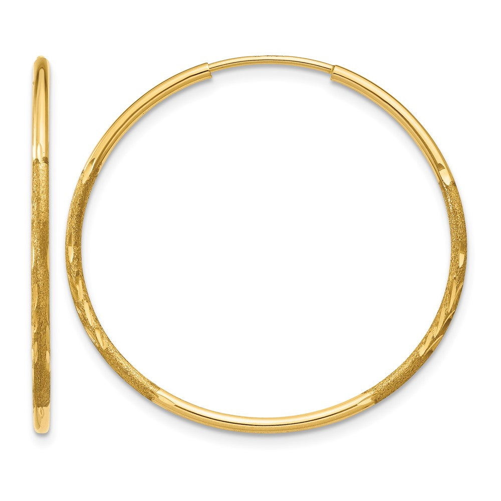 14k 1.2x25mm Satin Diamond-cut Endless Tube Hoop Earrings