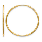 14k 1.2x25mm Satin Diamond-cut Endless Tube Hoop Earrings