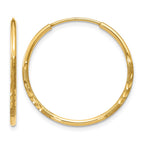 14k 1.2x20mm Satin Diamond-cut Endless Tube Hoop Earrings