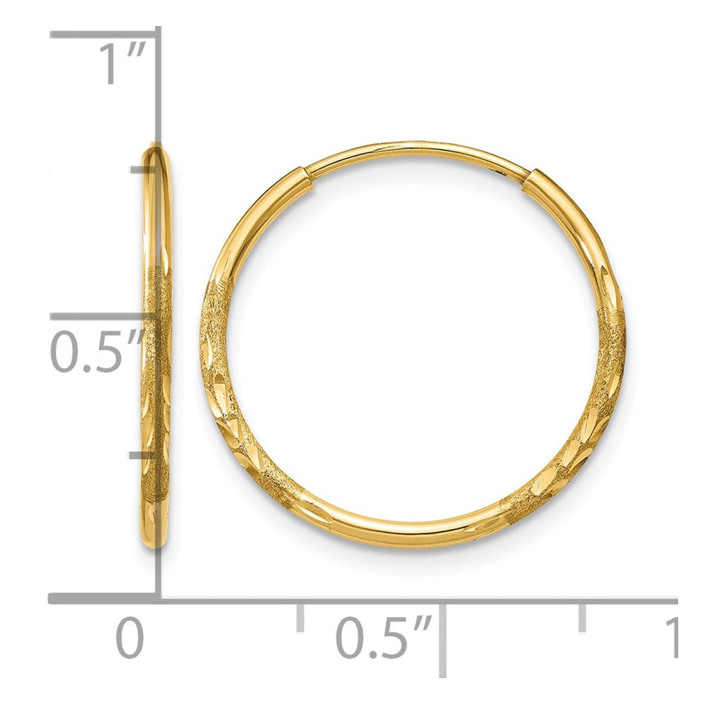 14k 1.2x17mm Satin Diamond-cut Endless Tube Hoop Earrings