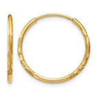 14k 1.2x17mm Satin Diamond-cut Endless Tube Hoop Earrings