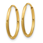 14k 1.2x15mm Satin Diamond-cut Endless Tube Hoop Earrings