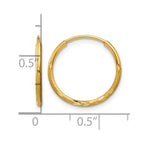 14k 1.2x15mm Satin Diamond-cut Endless Tube Hoop Earrings