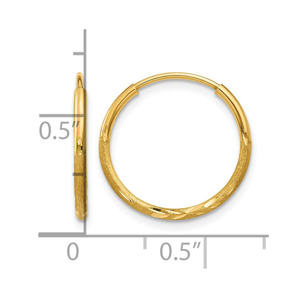 14k 1.2x15mm Satin Diamond-cut Endless Tube Hoop Earrings