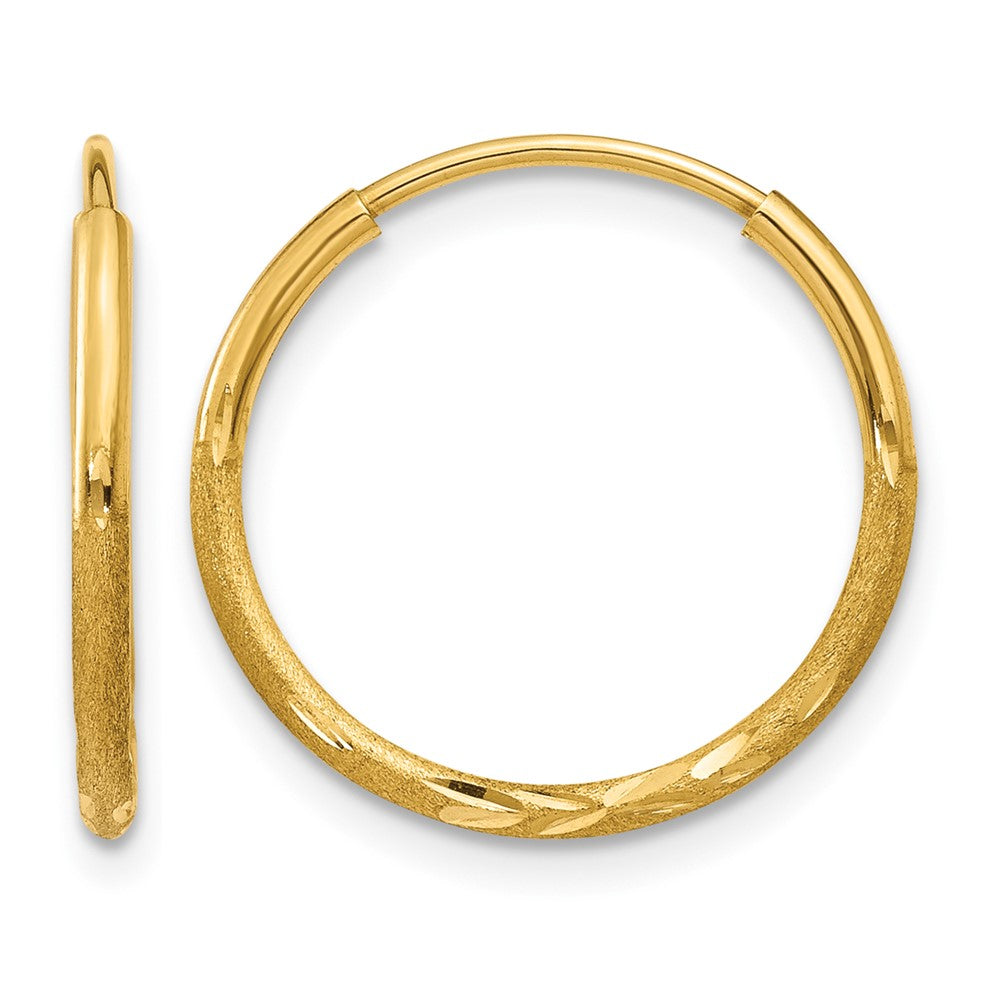14k 1.2x15mm Satin Diamond-cut Endless Tube Hoop Earrings