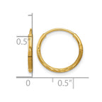 14k 1.2x12mm Satin Diamond-cut Endless Tube Hoop Earrings