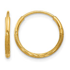 14k 1.2x12mm Satin Diamond-cut Endless Tube Hoop Earrings