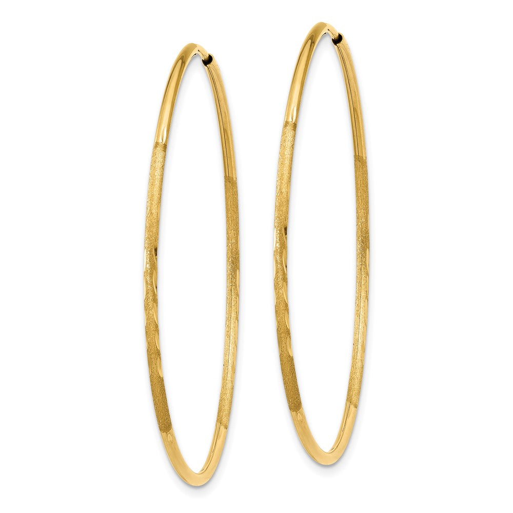 14k 1.2x40mm Satin Diamond-cut Endless Tube Hoop Earrings