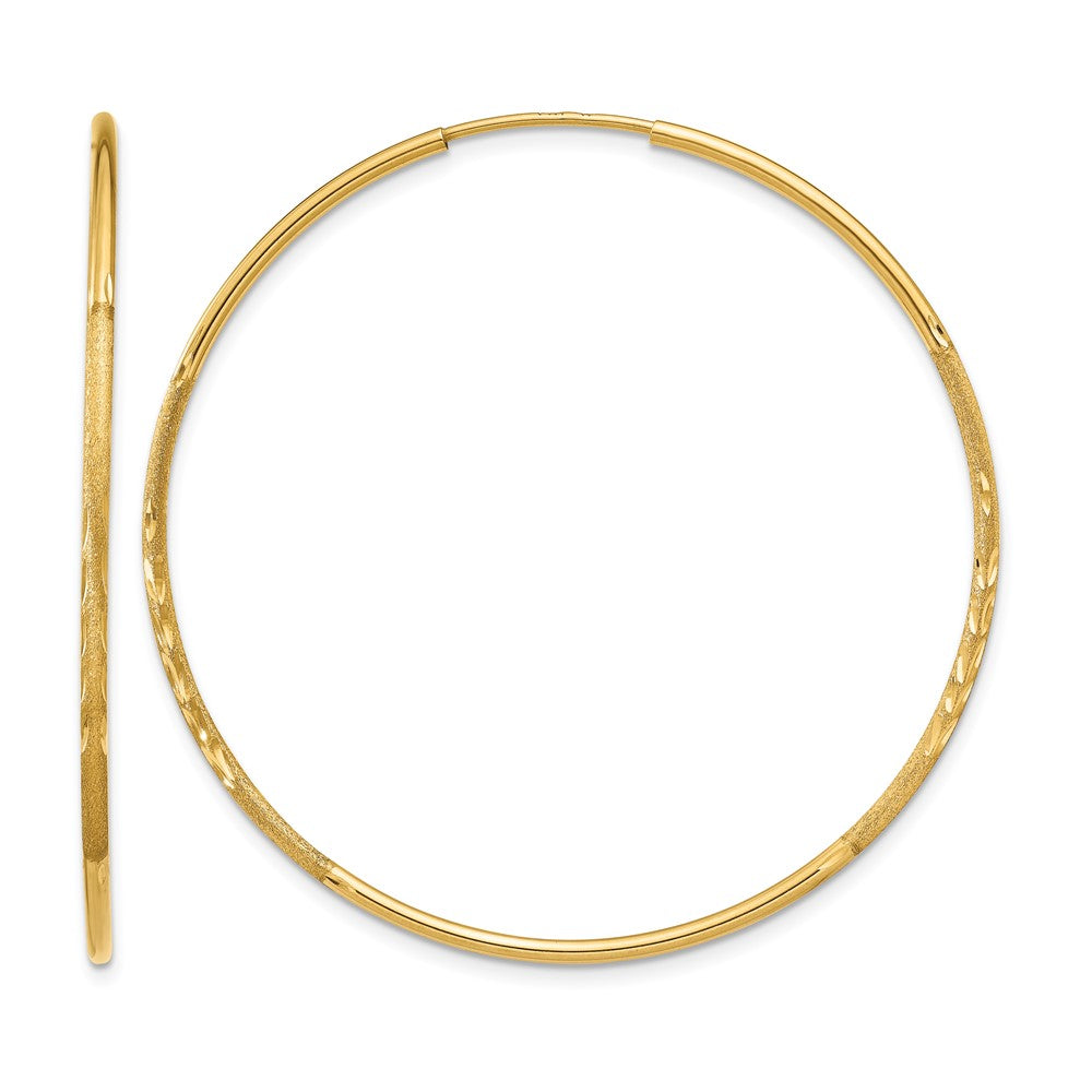 14k 1.2x40mm Satin Diamond-cut Endless Tube Hoop Earrings