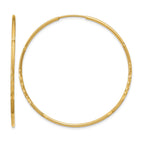 14k 1.2x40mm Satin Diamond-cut Endless Tube Hoop Earrings