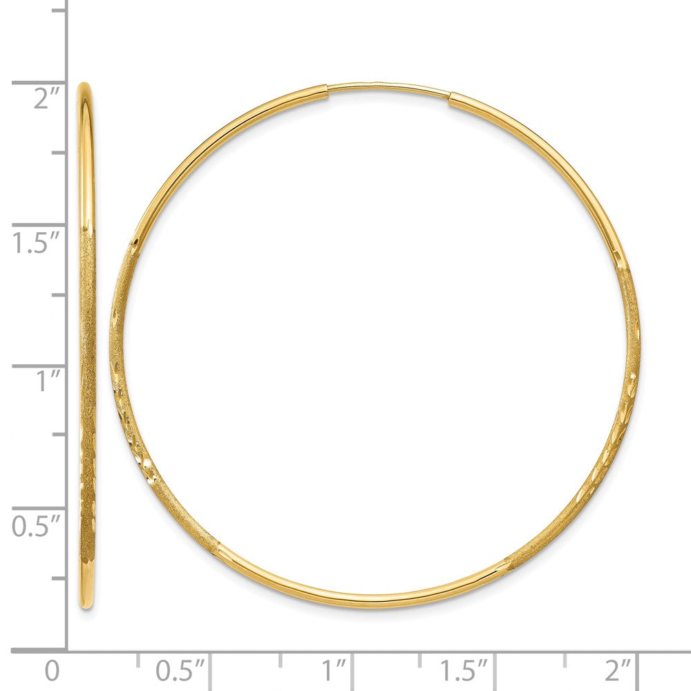 14k 1.2x45mm Satin Diamond-cut Endless Tube Hoop Earrings