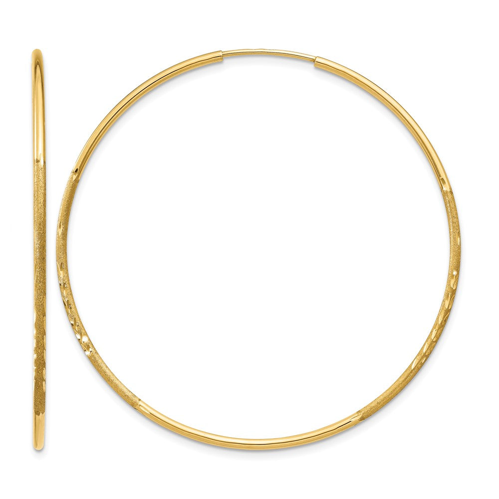 14k 1.2x45mm Satin Diamond-cut Endless Tube Hoop Earrings