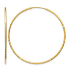 14k 1.2x45mm Satin Diamond-cut Endless Tube Hoop Earrings