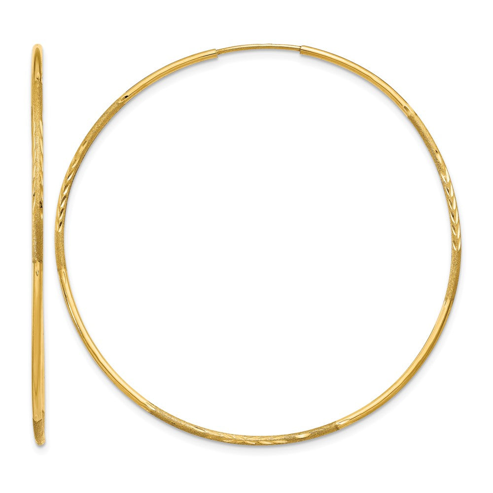14k 1.2x50mm Satin Diamond-cut Endless Tube Hoop Earrings