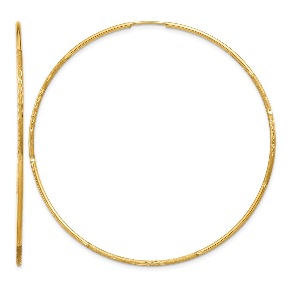 14k 1.2x60mm Satin Diamond-cut Endless Tube Hoop Earrings