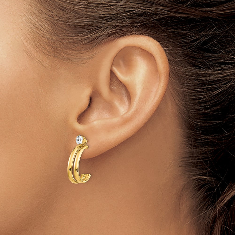14K Polished J-Hoop Jackets with 4mm CZ Stud Earrings