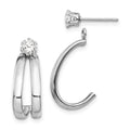 14K White Gold Polished J-Hoop Jackets with 4mm CZ Stud Earrings