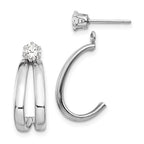 14K White Gold Polished J-Hoop Jackets with 4mm CZ Stud Earrings