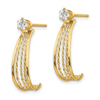 14K Polished J-Hoop Jackets with 4mm CZ Stud Earrings