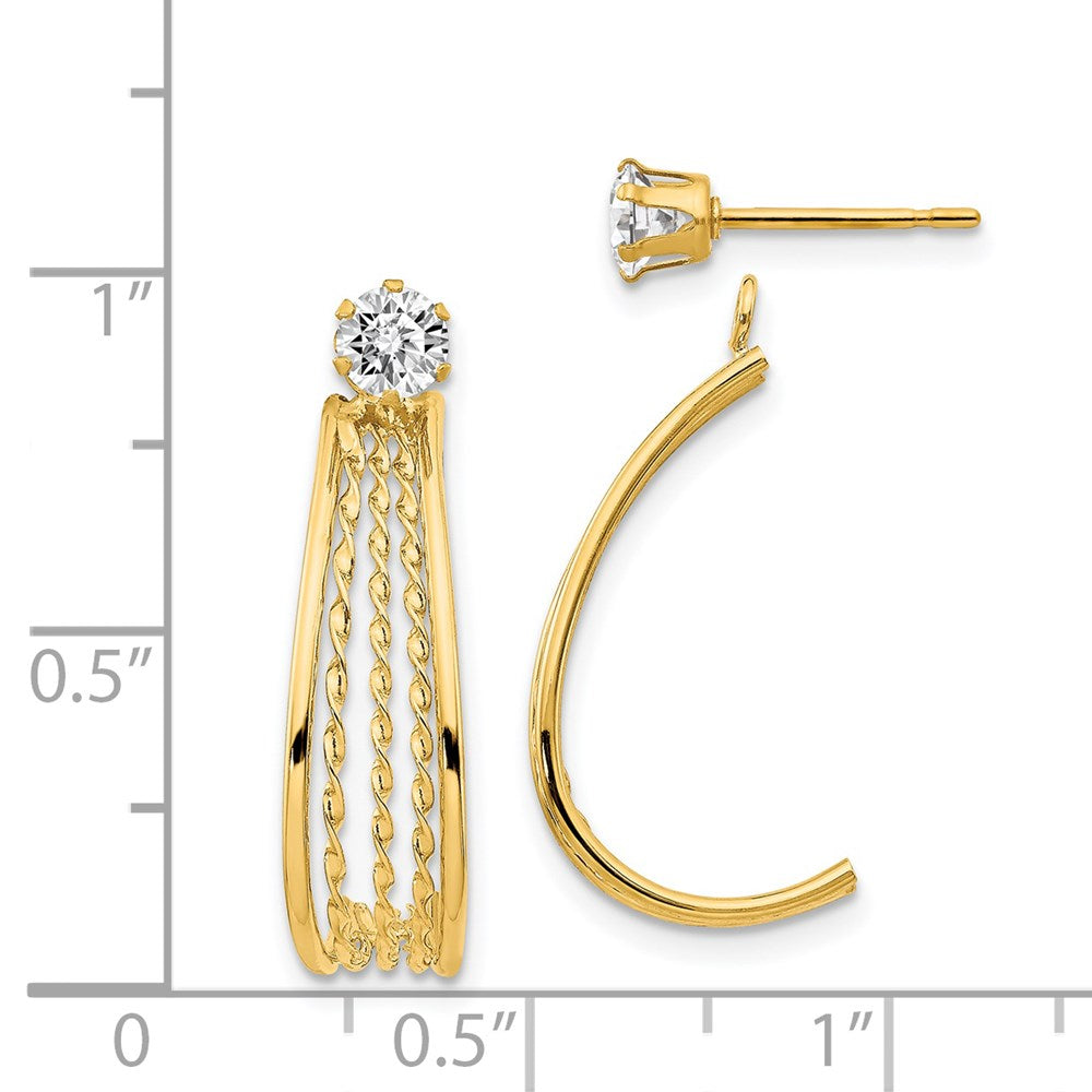 14K Polished J-Hoop Jackets with 4mm CZ Stud Earrings