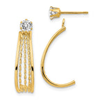 14K Polished J-Hoop Jackets with 4mm CZ Stud Earrings