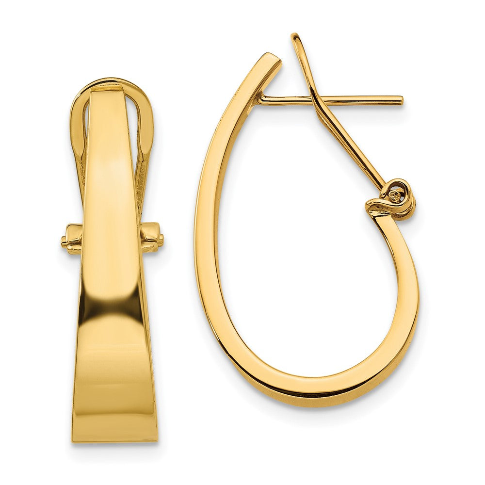 14k 6x22mm Polished Tapered J-Hoop Omega Back Post Earrings
