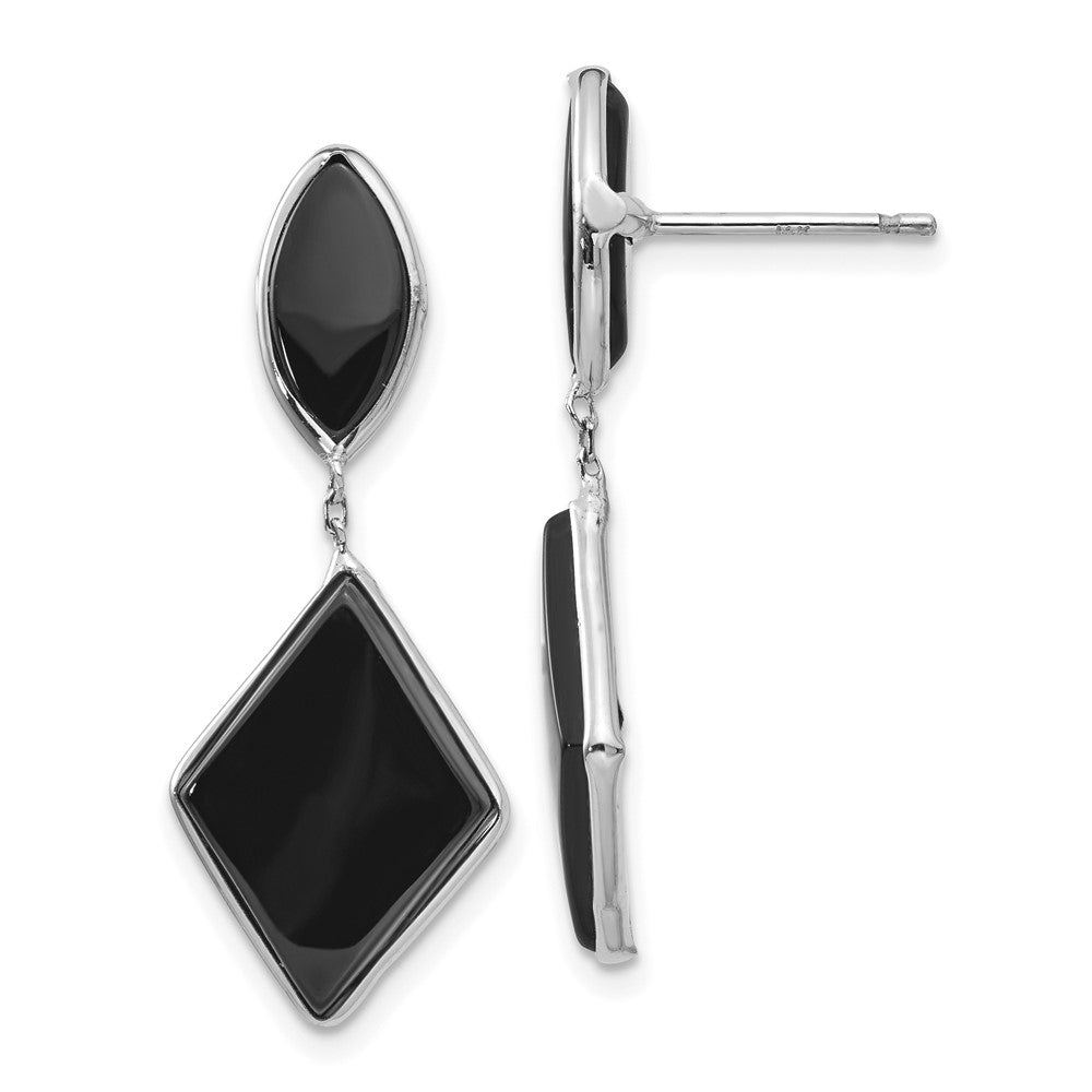 14k White Gold Black Onyx Dangle Post Earrings