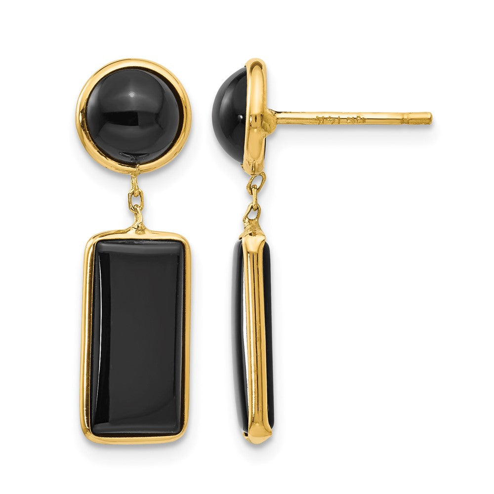 14k Black Onyx Rectangle Dangle Post Earrings