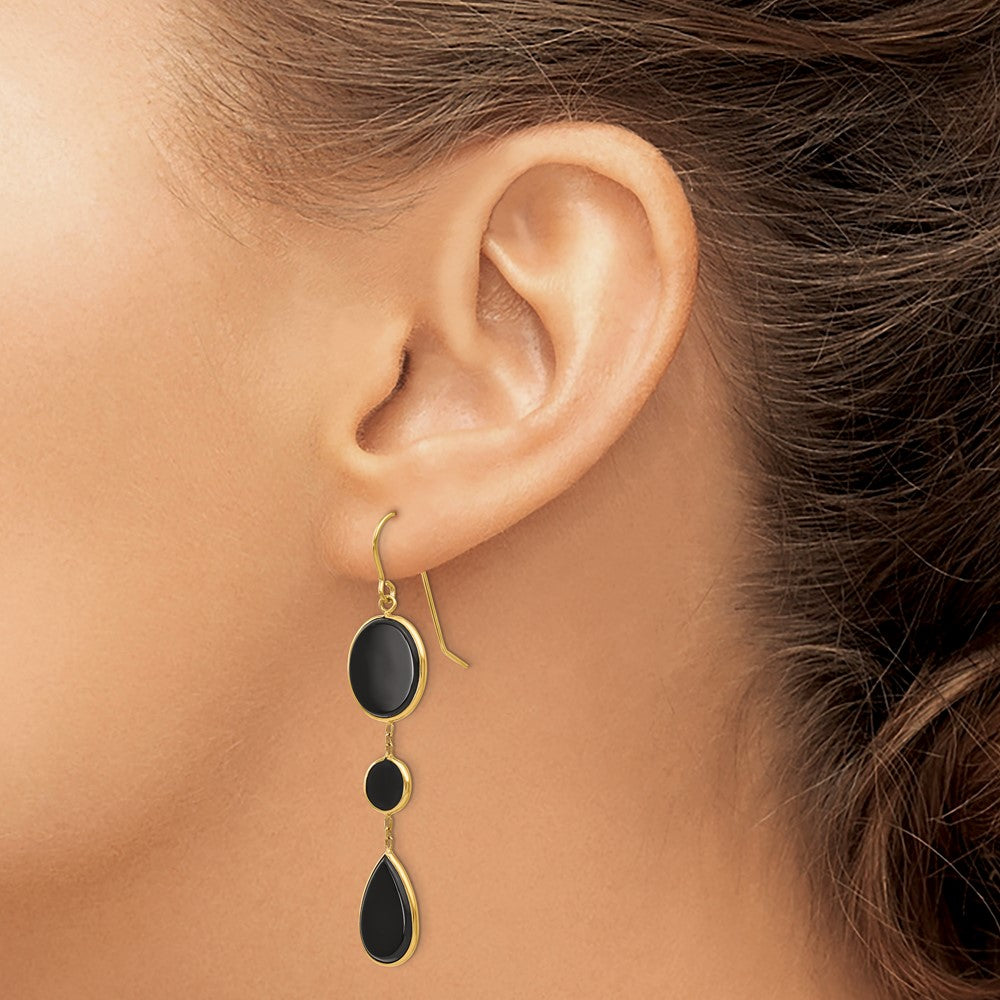 14k Black Onyx Geometric Dangle French Hook Earrings