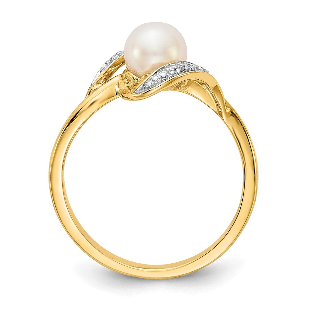 14k 6mm Freshwater Cultured Pearl and Diamond Bypass Ring