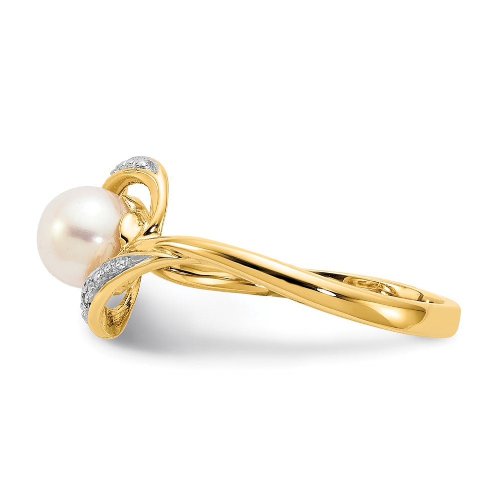 14k 6mm Freshwater Cultured Pearl and Diamond Bypass Ring