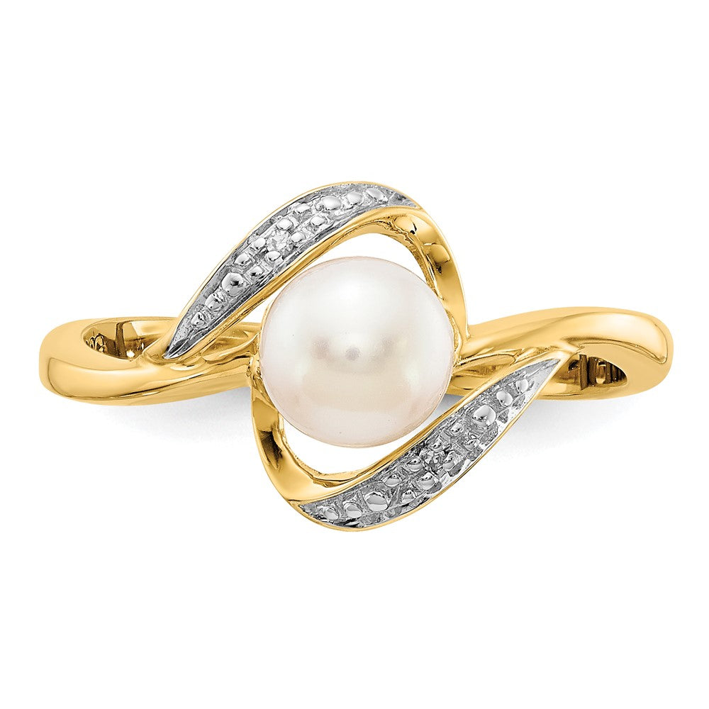 14k 6mm Freshwater Cultured Pearl and Diamond Bypass Ring