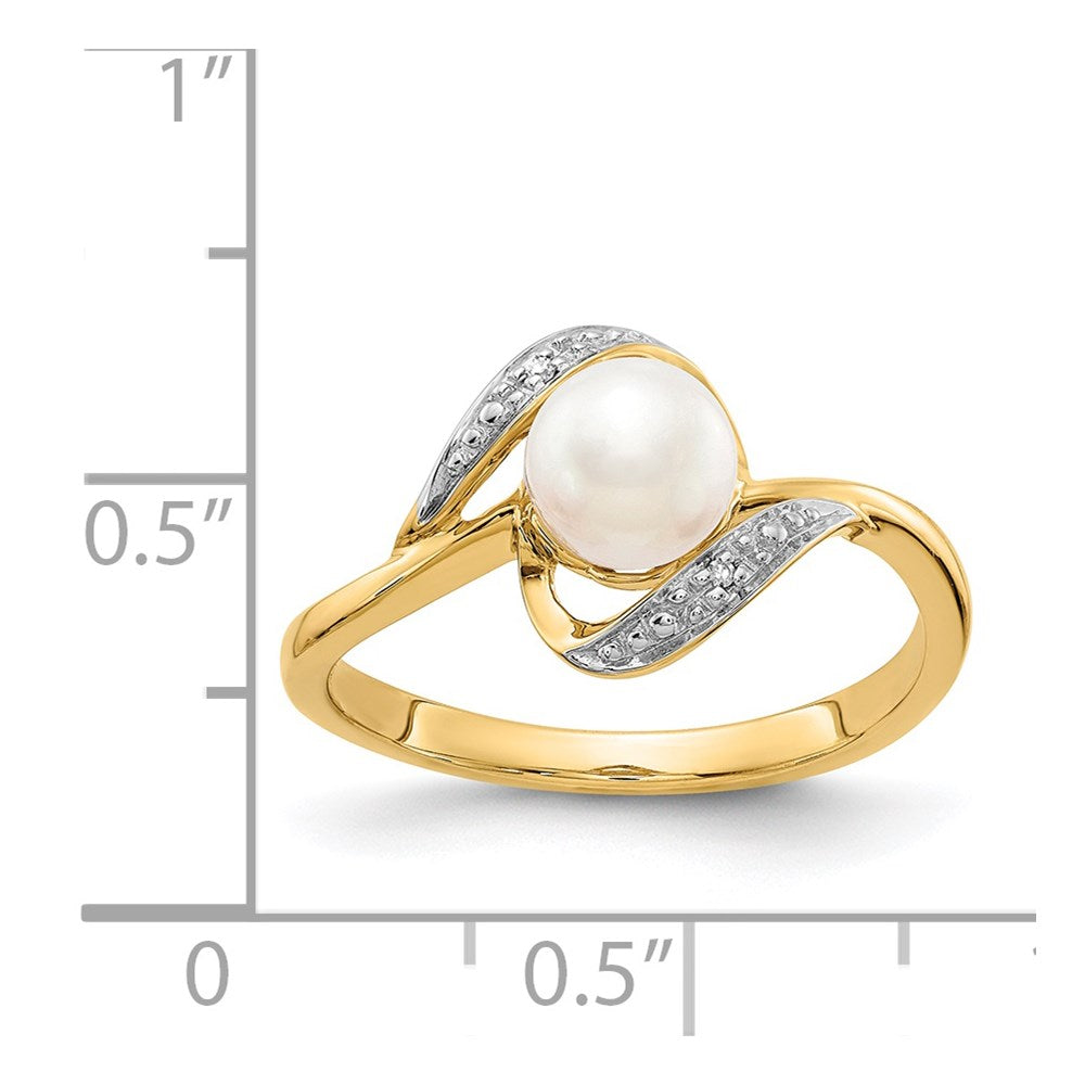 14k 6mm Freshwater Cultured Pearl and Diamond Bypass Ring