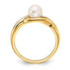 14k 5-6mm White Freshwater Cultured Pearl and Diamond Ring