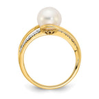 14k 7-8mm White Freshwater Cultured Pearl and Diamond Ring