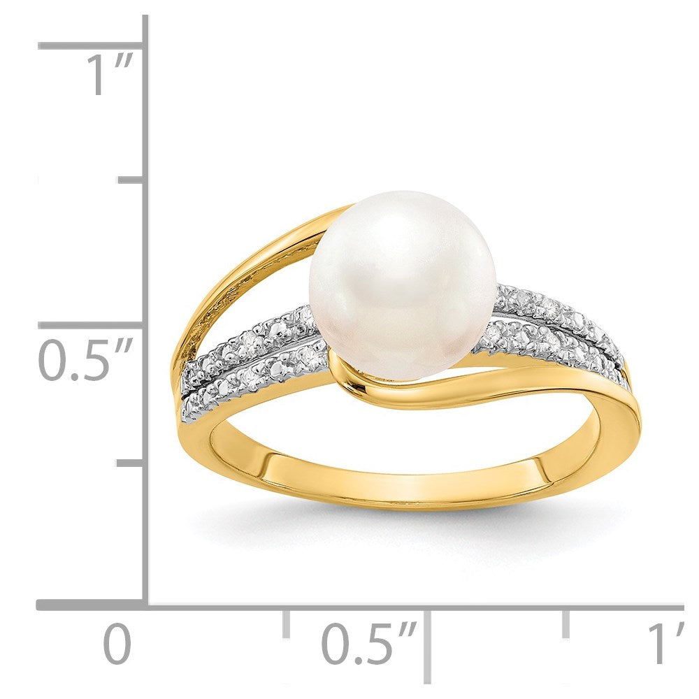 14k 7-8mm White Freshwater Cultured Pearl and Diamond Ring