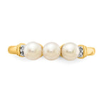 14k 4mm White Freshwater Cultured 3-Pearl and Diamond Ring