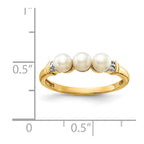 14k 4mm White Freshwater Cultured 3-Pearl and Diamond Ring