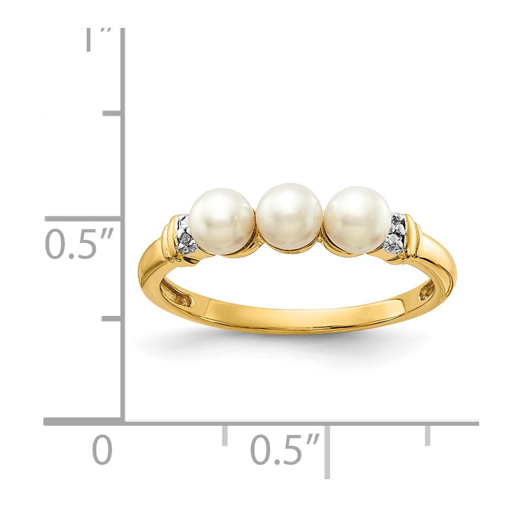 14k 4mm White Freshwater Cultured 3-Pearl and Diamond Ring