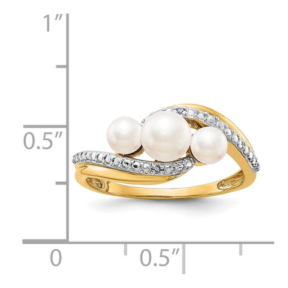 14k Diamond and White Freshwater Cultured 3-Pearl Bypass Ring