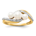 14k Diamond and White Freshwater Cultured 3-Pearl Bypass Ring