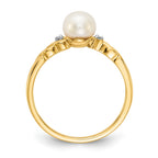 14k 6mm White Freshwater Cultured Pearl and Diamond Twist Ring