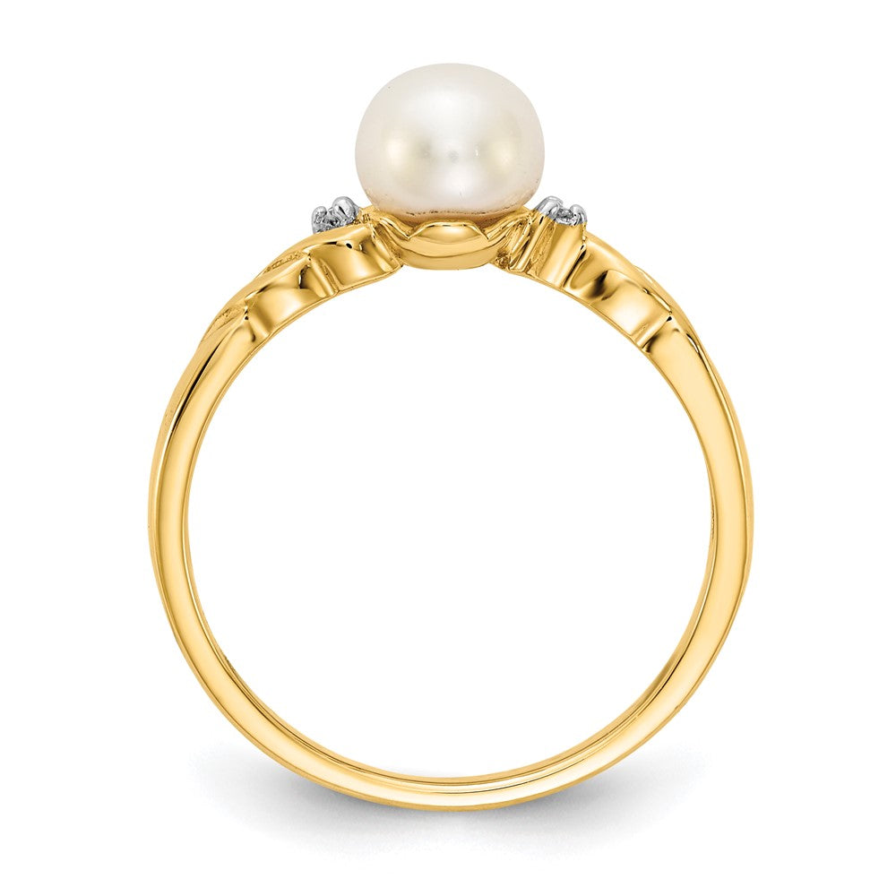 14k 6mm White Freshwater Cultured Pearl and Diamond Twist Ring