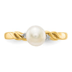 14k 6mm White Freshwater Cultured Pearl and Diamond Twist Ring