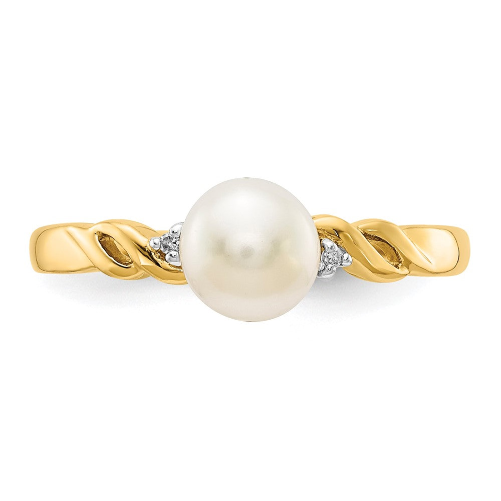 14k 6mm White Freshwater Cultured Pearl and Diamond Twist Ring