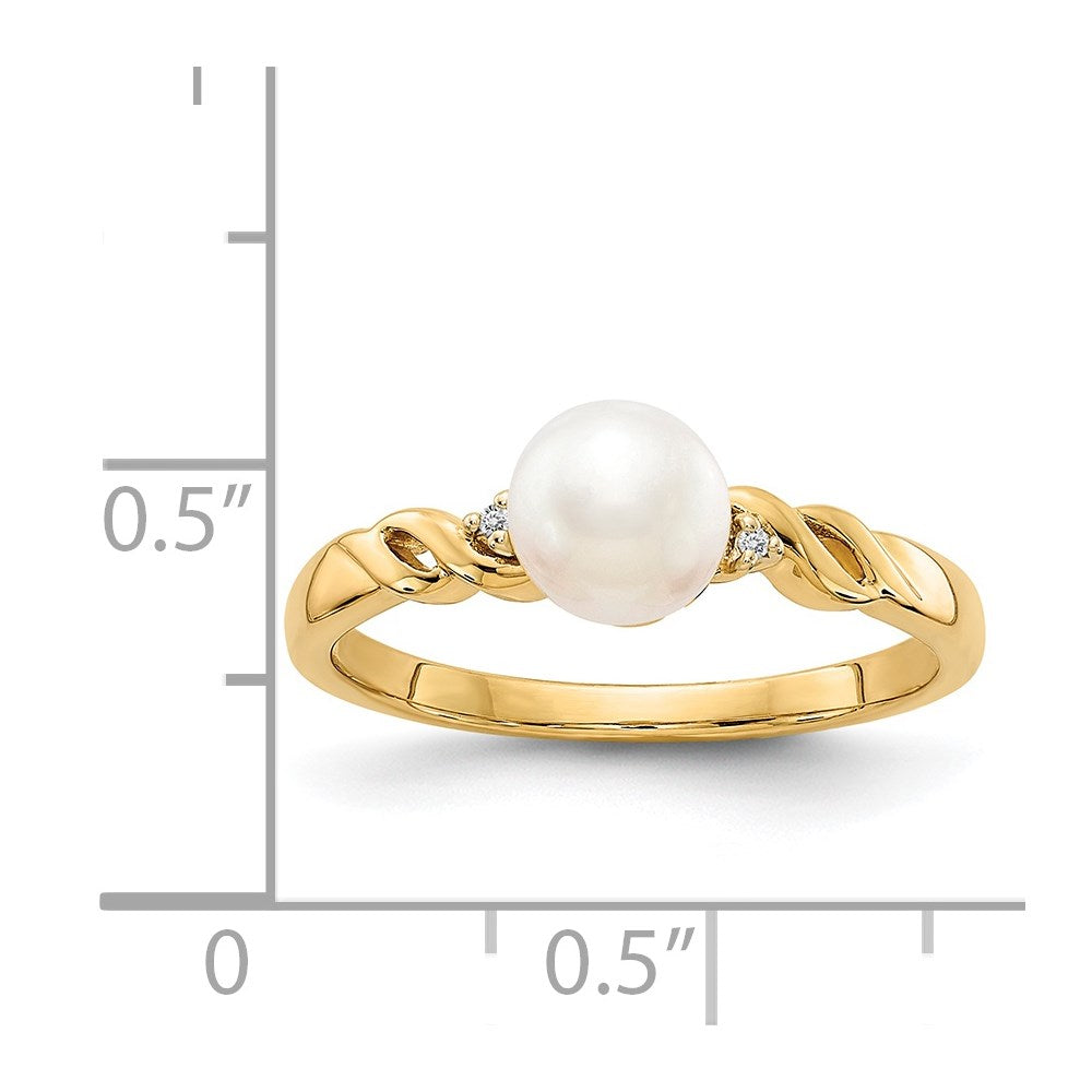14k 6mm White Freshwater Cultured Pearl and Diamond Twist Ring