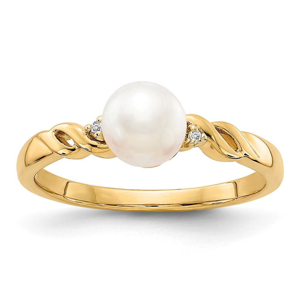 14k 6mm White Freshwater Cultured Pearl and Diamond Twist Ring
