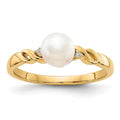 14k 6mm White Freshwater Cultured Pearl and Diamond Twist Ring